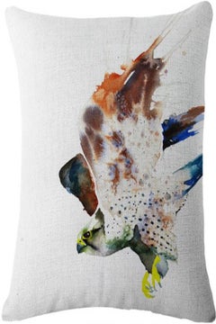 Buy Decorative Printed Cushion Cover linen Yellow/Blue/White in UAE