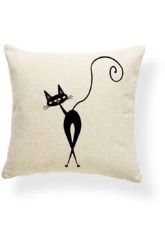 اشتري Naughty Cat Printed Cushion Cover مختلطة Beige/Black/Red 45x45 سنتيمتر في الامارات