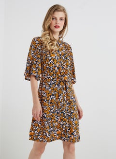 Buy Round Neck Short Sleeve Mini Dress Multicolour in Saudi Arabia