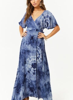 Buy Woven Short Sleeve Maxi Dress Navy in Saudi Arabia