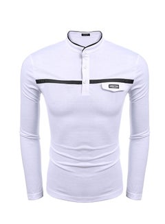 اشتري Men Stand Collar Long Sleeve T-shirt Loose Leisure Tee Front Pocket أبيض في الامارات