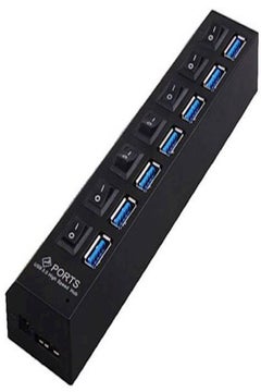 Buy 7-Port USB Hub With On/Off Switch Black in UAE