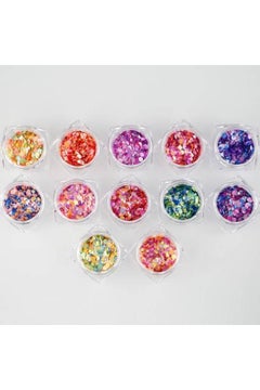 Buy 12-Piece Nail Art Pigment Confetti Flakes Pink/Green/Purple in UAE