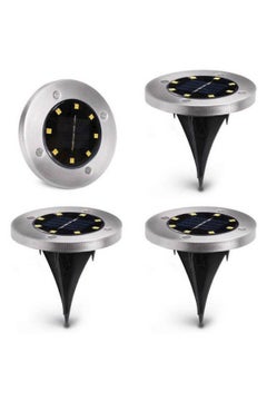 Buy 4-Piece 8 LED Solar Ground Lights Silver in Egypt