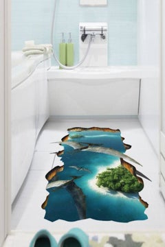 Buy 3D Fake Floor Sticker Blue/Green/Beige 60x90centimeter in Saudi Arabia