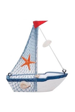 Buy Solid Wood Handmade Sailing Model Cotton Net Boat Home Decorations Wooden Crafts Ornaments Nautical Starfish Lifebuoy Rudder Multicolour in UAE