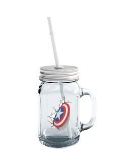 Buy Shield Captain America Theme Printed Mason Jar With Straw Clear/Blue/Red in UAE