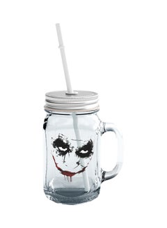 Buy Joker Face Printed Mason Jar With Straw Clear/Black/Red 15ounce in UAE