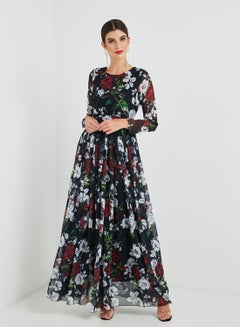 Buy Floral Printed Maxi Dress Black/White/Red in UAE
