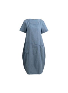 Buy Short Sleeves Vintage Summer Dress Blue in UAE
