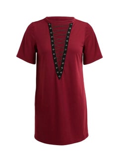Buy Short Sleeves Mini Dress Red in UAE