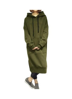 Buy Hooded Long Sweatshirt Dark Green in UAE