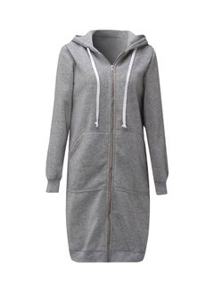 Buy Hooded Long Sweatshirt Grey in UAE