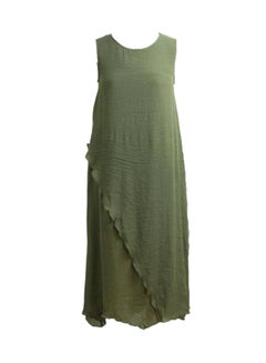 Buy Sleeveless Layered Maxi Dress Dark Green in UAE