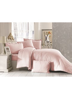 Buy 4-Piece Striped Cotton Duvet Cover Set Light Cotton Light Pink in UAE