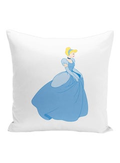 Buy Cinderella Cartoon Character Printed Decorative Pillow White/Blue/Beige 16x16inch in UAE