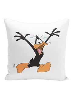 Buy Daffy Bird Printed Decorative Pillow Black/Orange/White 16x16inch in UAE