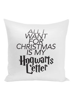 Buy Hogwarts Letter Printed Decorative Pillow White/Black 16x16inch in UAE