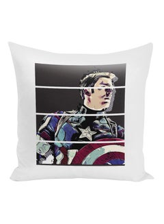 Buy Captain America Printed Decorative Pillow White/Grey/Blue 16x16inch in UAE