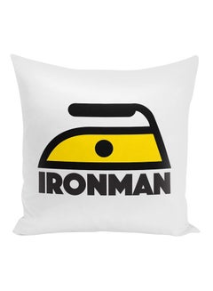 Buy Iron Man Printed Decorative Pillow White/Black/Yellow 16x16inch in UAE