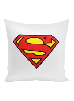 Buy Superman Logo Printed Decorative Pillow White/Red/Yellow 16x16inch in UAE