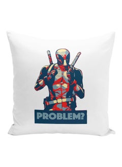 Buy Deadpool Character Printed Decorative Pillow White/Red/Blue 16x16inch in UAE