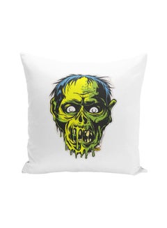 Buy Zombie Green Skull Printed Throw Pillow White/Green/Blue 16x16inch in UAE