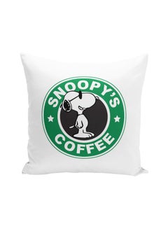 Buy Snoopy's Coffee Printed Decorative Pillow White/Green/Black 16x16inch in UAE