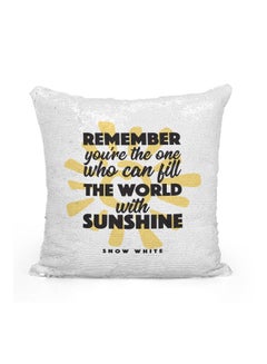 Buy Snow White Printed Sequined Pillow Silver/White/Yellow 16x16inch in UAE