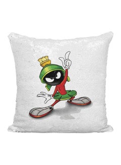 Buy Marvin Martian Sequined Throw Pillow polyester Silver/White/Red 16x16inch in UAE