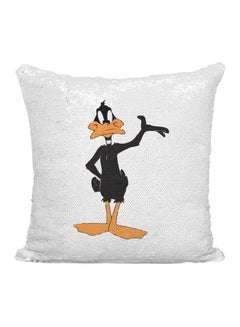 Buy Daffy Duck Sequined Throw Pillow Silver/White/Black 16x16inch in UAE