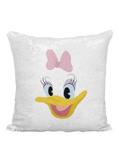 Buy Donald Duck Sequined Throw Pillow polyester White/Silver/Pink 16x16inch in UAE