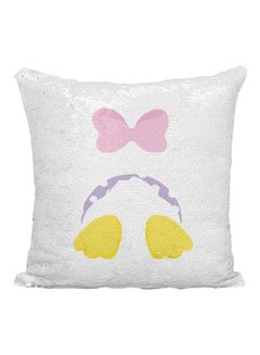 Buy Daisy Duck Sequined Throw Pillow polyester White/Silver/Pink 16x16inch in UAE