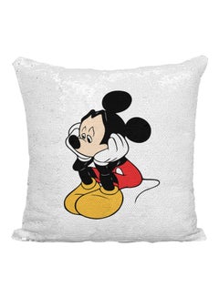 Buy Minnie Mouse Sequined Throw Pillow White/Silver/Black 16x16inch in UAE