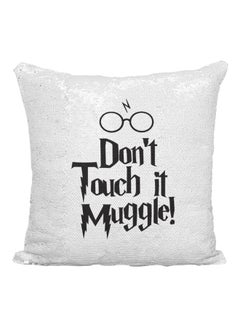 Buy Harry Potter Quote Printed Sequined Throw Pillow Silver/White/Black 16x16inch in UAE