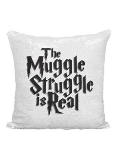 اشتري Harry Potter Quote Printed Sequined Throw Pillow أبيض/أسود/فضي 16x16 بوصة في الامارات