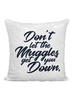 اشتري Harry Potter Quote Printed Sequined Throw Pillow أبيض/أسود/فضي 16x16 بوصة في الامارات