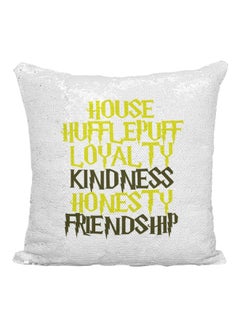 Buy Harry Potter Quote Printed Sequined Throw Pillow Polyester Silver/White/Yellow 16x16inch in UAE