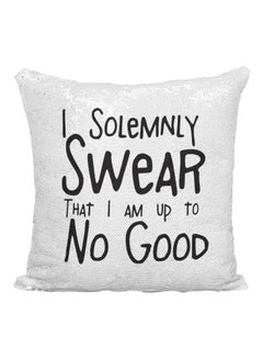 اشتري Harry Potter Quote Printed Sequined Throw Pillow أبيض/أسود/فضي 16x16 بوصة في الامارات