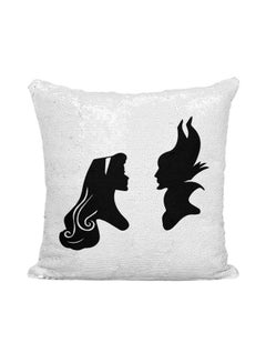 اشتري Maleficent And Princess Printed Sequined Throw Pillow بوليستر أبيض/أسود/فضي 16x16 بوصة في الامارات