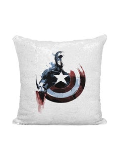 Buy Captain America Shield Printed Sequint Throw Pillow Silver/White/Blue 16x16inch in UAE