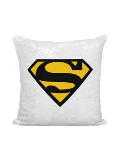 Buy Superman Sequined Throw Pillow Silver/White/Black 16x16inch in UAE