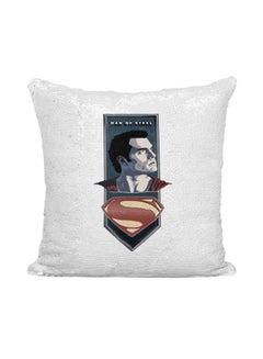 Buy Clark Kent Sequined Throw Pillow polyester Silver/White/Blue 16x16inch in UAE