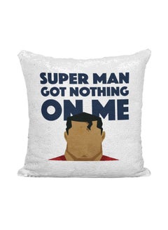 Buy Superman Sequined Throw Pillow Silver/White/Blue 16x16inch in UAE