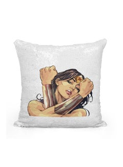 Buy Wonder Woman Sequined Throw Pillow Silver/Brown/White 16x16inch in UAE