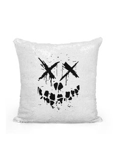 Buy Rotten Printed Sequined Throw Pillow polyester Silver/White/Black 16x16inch in UAE