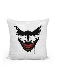 Buy Joker Disobey Printed Sequined Throw Pillow polyester Silver/White/Black 16x16inch in UAE