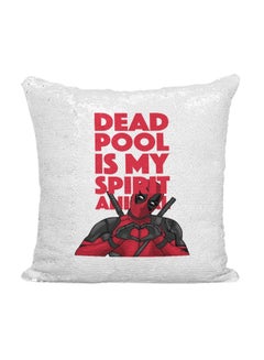 Buy Dead Pool Face Mask Printed Sequined Throw Pillow Silver/White/Red 16x16inch in UAE