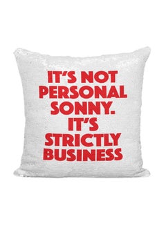 Buy Quote Printed Sequined Throw Pillow polyester Silver/White/Red 16x16inch in UAE