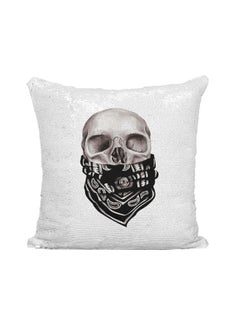 Buy Printed Sequined Throw Pillow Silver/Black/Beige 16x16inch in UAE